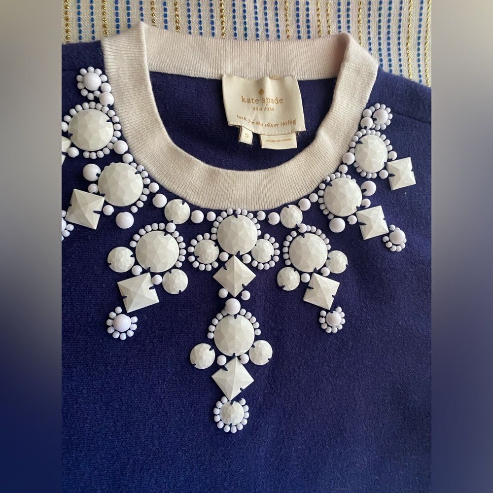 Kate Spade Mini Dress Womens Size Small Navy Sleeveless Jewelry White Cotton - Picture 3 of 12